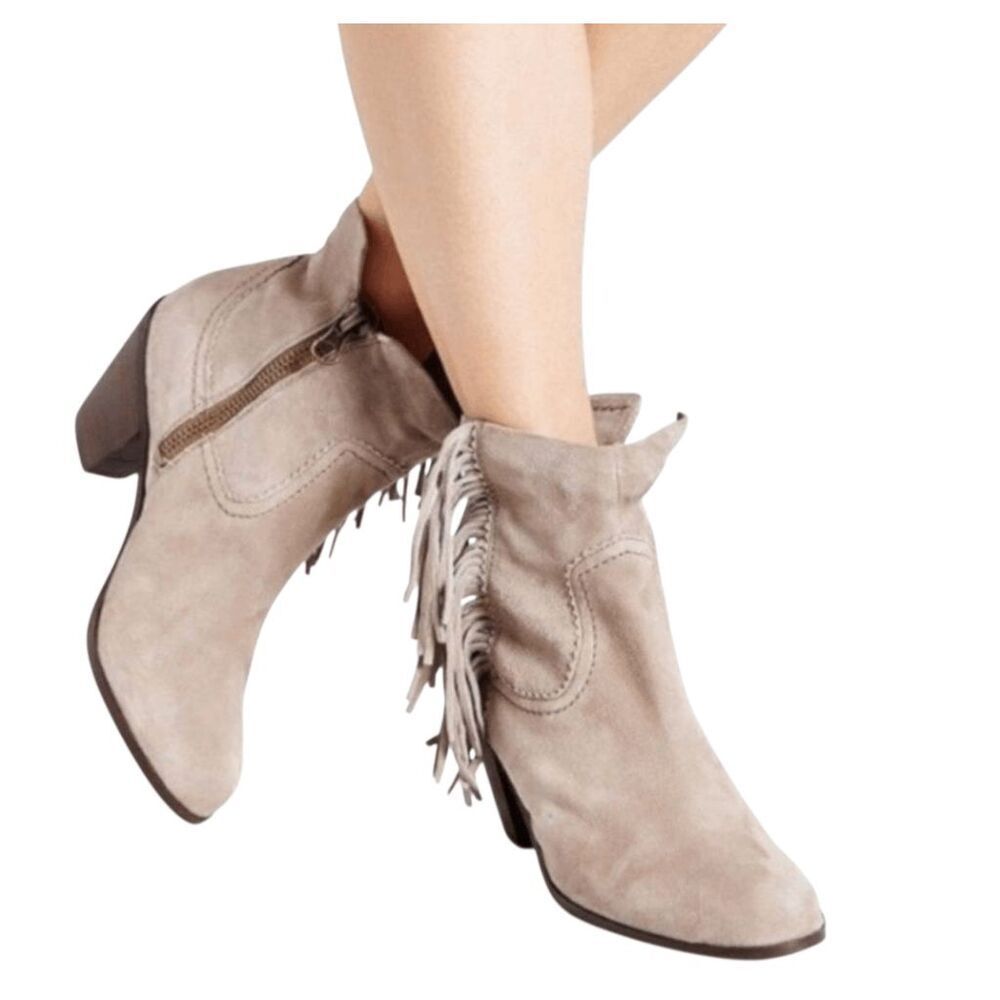 SAM EDELMAN Louie Suede Fringe Ankle Zip Boot Size 6M